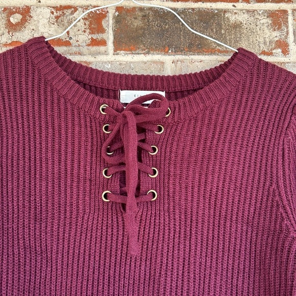 Ann Taylor Burgundy Lace-Up Knit Sweater - Picture 2 of 10